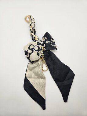 Handbag Purse Twilly Strap Fabric Braided Bow Charm 'C' - Gold Tone Hardware